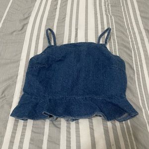 American Eagle Denim Top, Ruffle Bottom, Size S